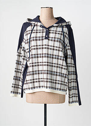 Sweat-shirt à capuche col v manches longues bleu TRICOT CHIC femme