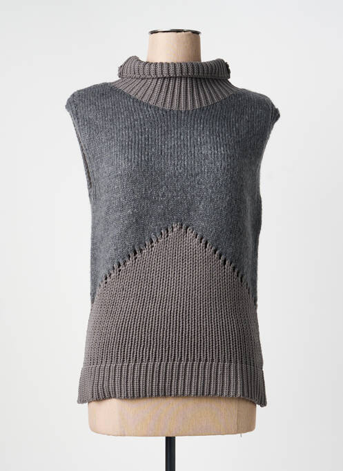 Pull col roulé coupe cintrée sans manche gris NÜ femme