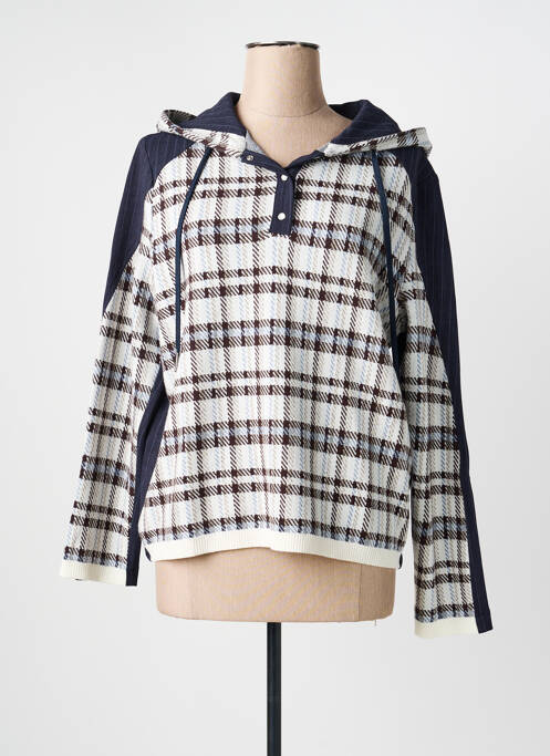 Sweat-shirt à capuche col v manches longues bleu TRICOT CHIC femme