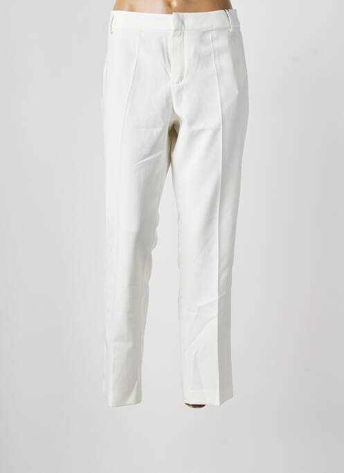 Pantalon droit fermeture zippée sous rabat avec crochet blanc SIGNE NATURE femme