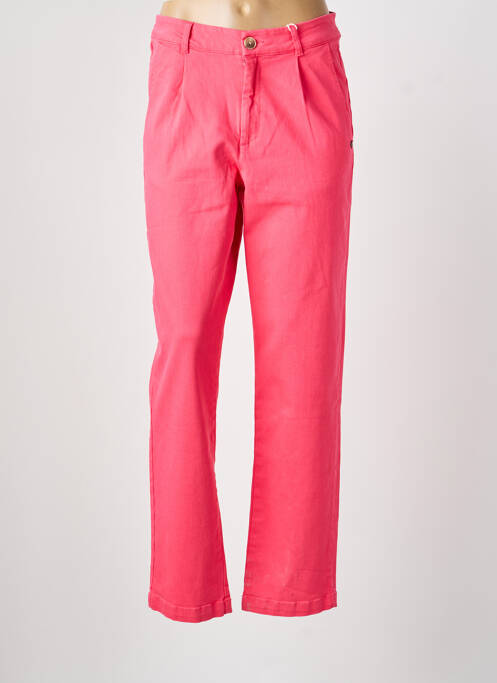 Pantalon droit fermeture zippée sous rabat boutonné rose GARCIA femme