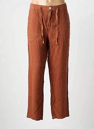 Pantalon droit tissage crêpe taille normale marron ONE STEP femme