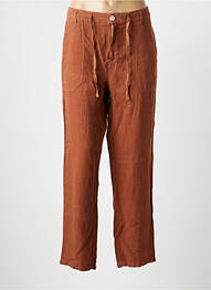 Pantalon droit tissage crêpe taille normale marron ONE STEP femme