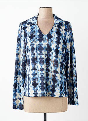 Pull coupe droite manches longues bleu SIGNATURE femme