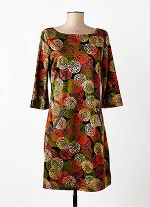 Robe mi-longue coupe évasée manches 3/4 vert VEGAS femme