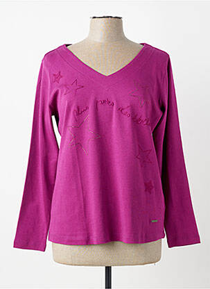 Top col v manches longues violet AGATHE & LOUISE femme