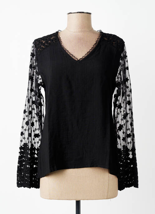 Top coupe cintrée manches longues noir MAELLE femme