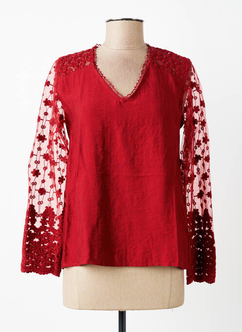 Top coupe cintrée manches longues rouge MAELLE femme