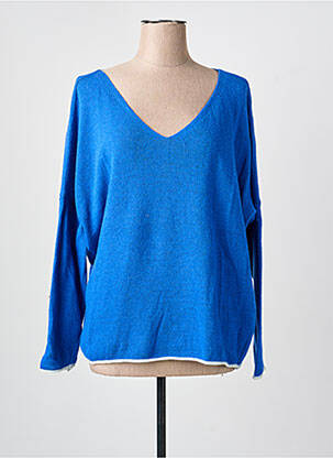 Pull col v manches longues bleu FOR HER PARIS femme