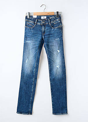 Jeans coupe slim effet usé délavé taille normale bleu LE TEMPS DES CERISES femme