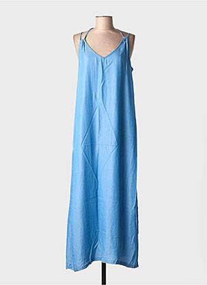 Robe longue manches dos nu fines bretelles bleu MOLLY BRACKEN femme