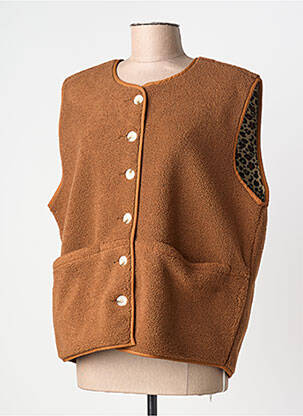 Gilet sans manche poches marron F.A.M. femme
