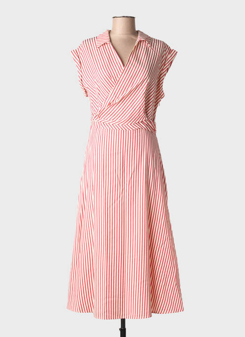 Robe mi-longue tissage crêpe manches courtes rouge SALSA femme
