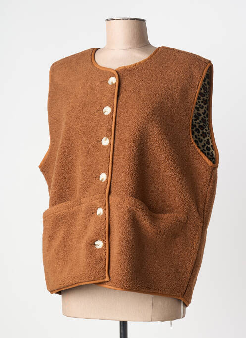 Gilet sans manche poches marron F.A.M. femme
