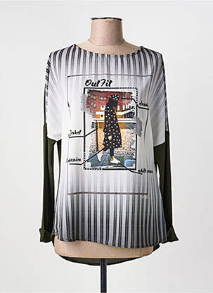 Top imprimé fantaisie manches longues vert EGO femme