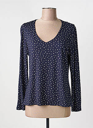 T-shirt col v manches longues bleu COTE ANGLAISE femme