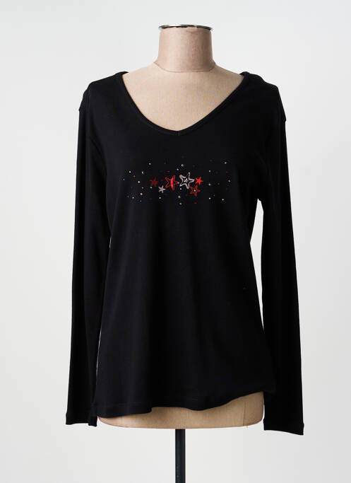T-shirt sérigraphie avec strass manches longues noir THALASSA femme
