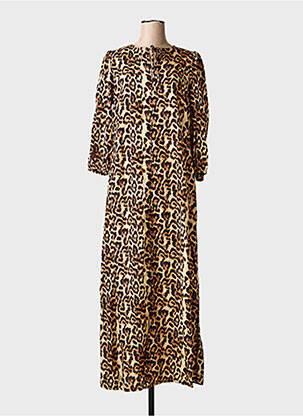 Robe longue coupe cintrée manches 3/4 marron KAFFE femme