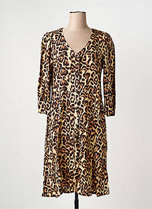 Robe mi-longue tissage crêpe fines bretelles marron KAFFE femme