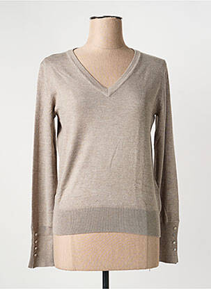 Pull tissage chiné manches longues marron KAFFE femme
