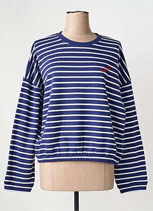Sweat-shirt broderie manches longues bleu ICJHI femme