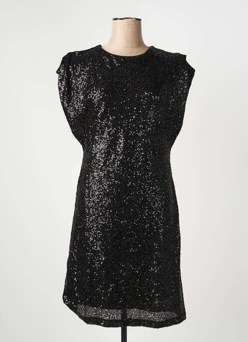 Robe mi-longue fermeture zippée au dos manches courtes noir ICHI femme