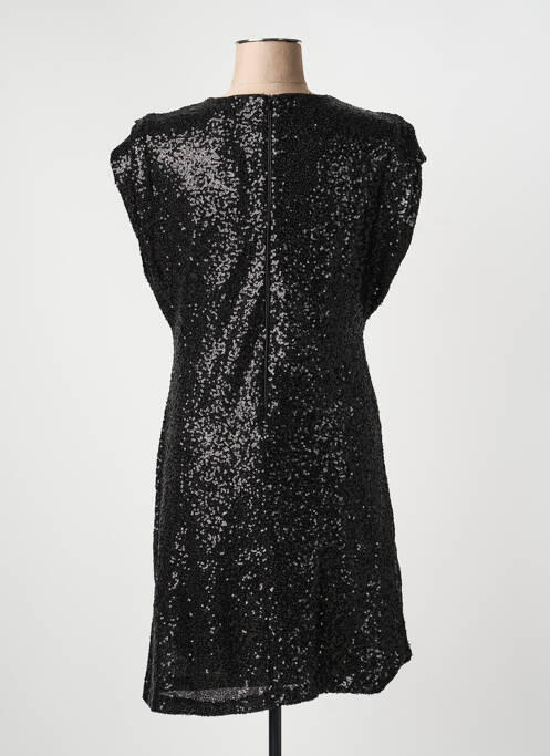Robe mi-longue fermeture zippée au dos manches courtes noir ICHI femme