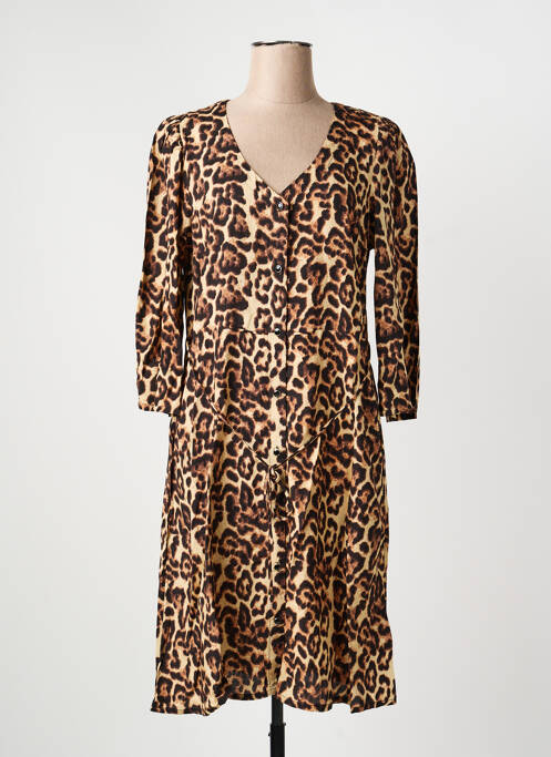 Robe mi-longue tissage crêpe fines bretelles marron KAFFE femme