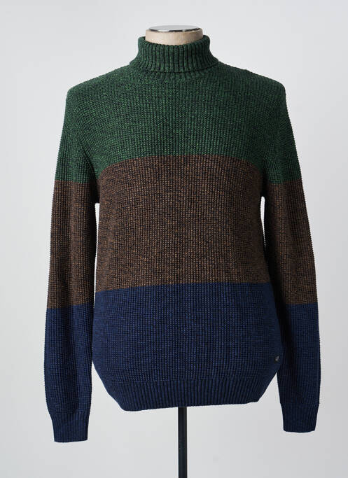 Pull col roulé maille souple et aérée manches longues vert BLEND homme