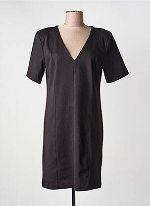 Robe courte fermeture zippée au dos manches courtes noir ICHI femme