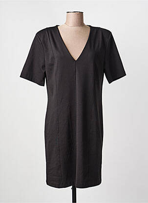 Robe mi-longue fermeture zippée au dos manches courtes noir ICHI femme