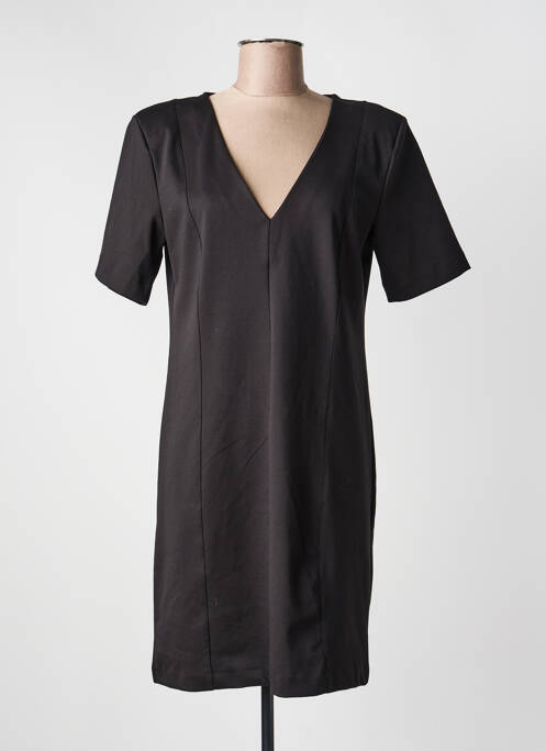 Robe courte fermeture zippée au dos manches courtes noir ICHI femme