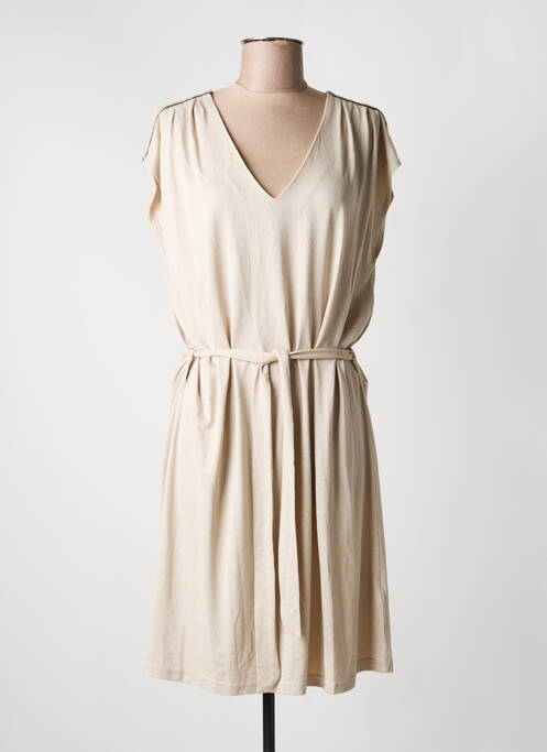 Robe mi-longue coupe fluide manches courtes beige DEELUXE femme