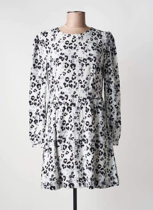 Robe courte imprimé fleurs manches longues gris ICHI femme