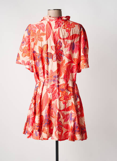 Robe courte imprimé fleurs manches 3/4 rouge KILKY femme