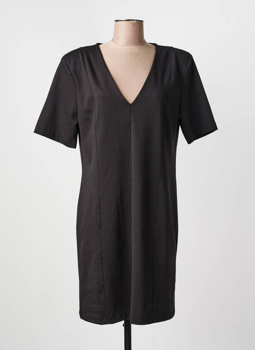 Robe mi-longue fermeture zippée au dos manches courtes noir ICHI femme