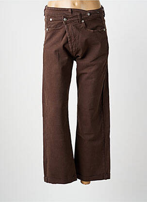 Pantalon flare fermeture zippée sous rabat boutonné marron PLACE DU JOUR femme