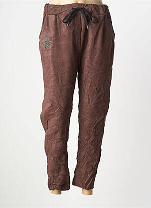 Pantalon droit taille élastique taille normale marron MINA ROSA femme
