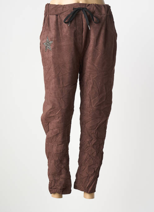 Pantalon droit taille élastique taille normale marron MINA ROSA femme