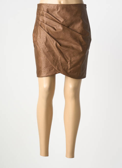 Jupe courte fermeture zip latéral marron CHARMING GIRL femme