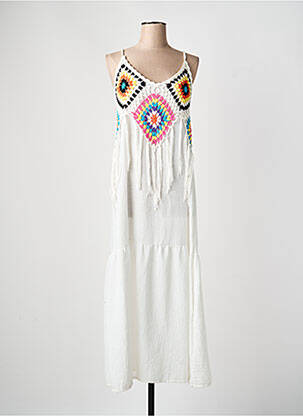 Robe longue imprimé fantaisie fines bretelles blanc TOPSHOW femme