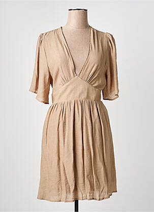 Robe mi-longue coupe évasée manches courtes beige GOA femme