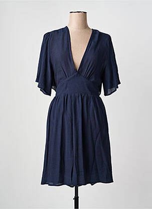 Robe mi-longue coupe évasée manches courtes bleu GOA femme