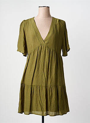 Robe mi-longue coupe évasée manches courtes vert GOA femme