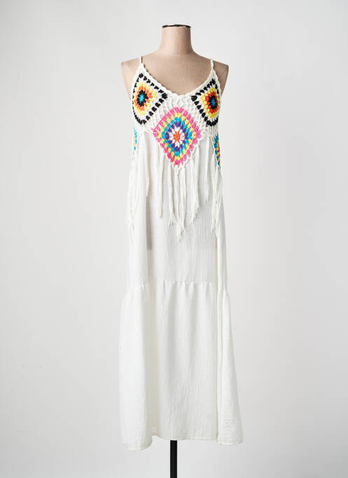 Robe longue imprimé fantaisie fines bretelles blanc TOPSHOW femme