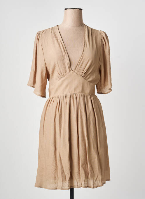 Robe mi-longue coupe évasée manches courtes beige GOA femme