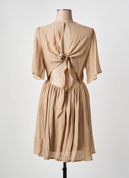 Robe mi-longue coupe évasée manches courtes beige GOA femme