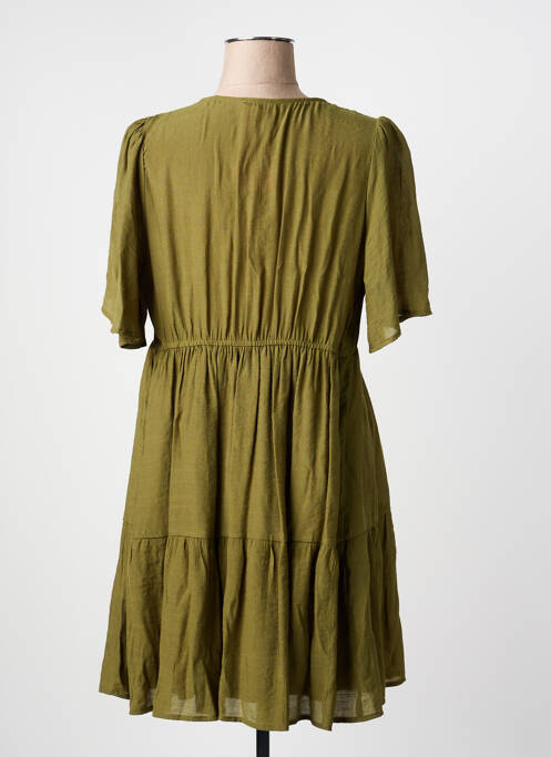 Robe mi-longue coupe évasée manches courtes vert GOA femme
