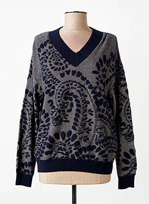 Pull col v manches longues bleu TRICOT CHIC femme