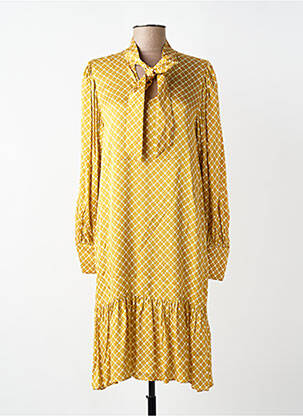 Robe mi-longue imprimé fantaisie manches longues jaune TARA JARMON femme